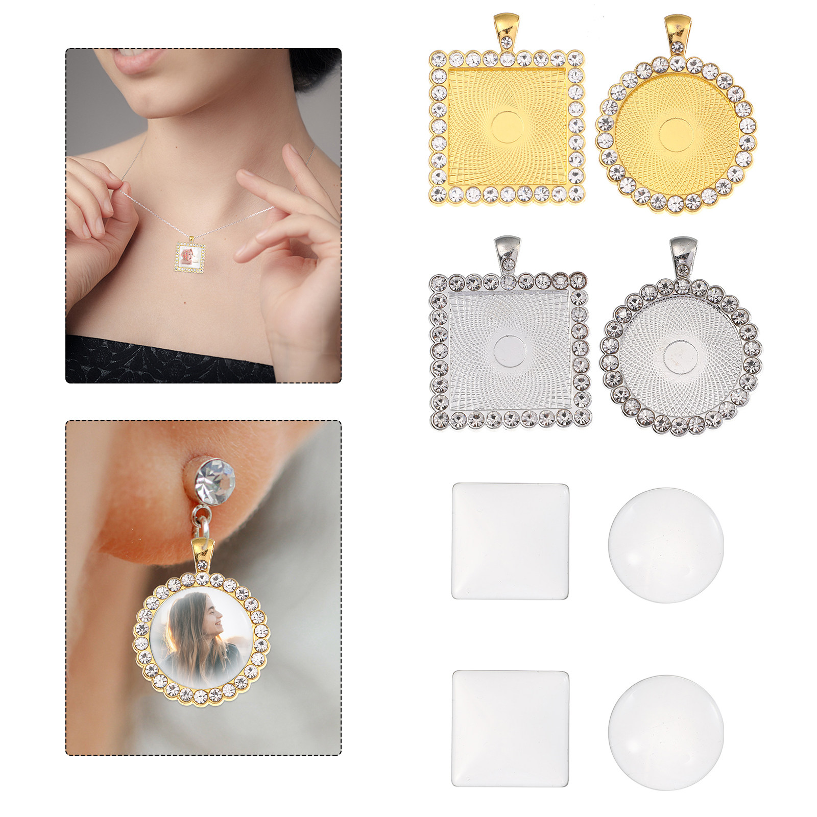 Resin Craft Supplies - 40個入り合金製イヤリングセッティングトレイ、ガラスカボション、DIYイヤリング、レジンカメオ、宝石、写真埋め込み、ジュエリークラフト用品