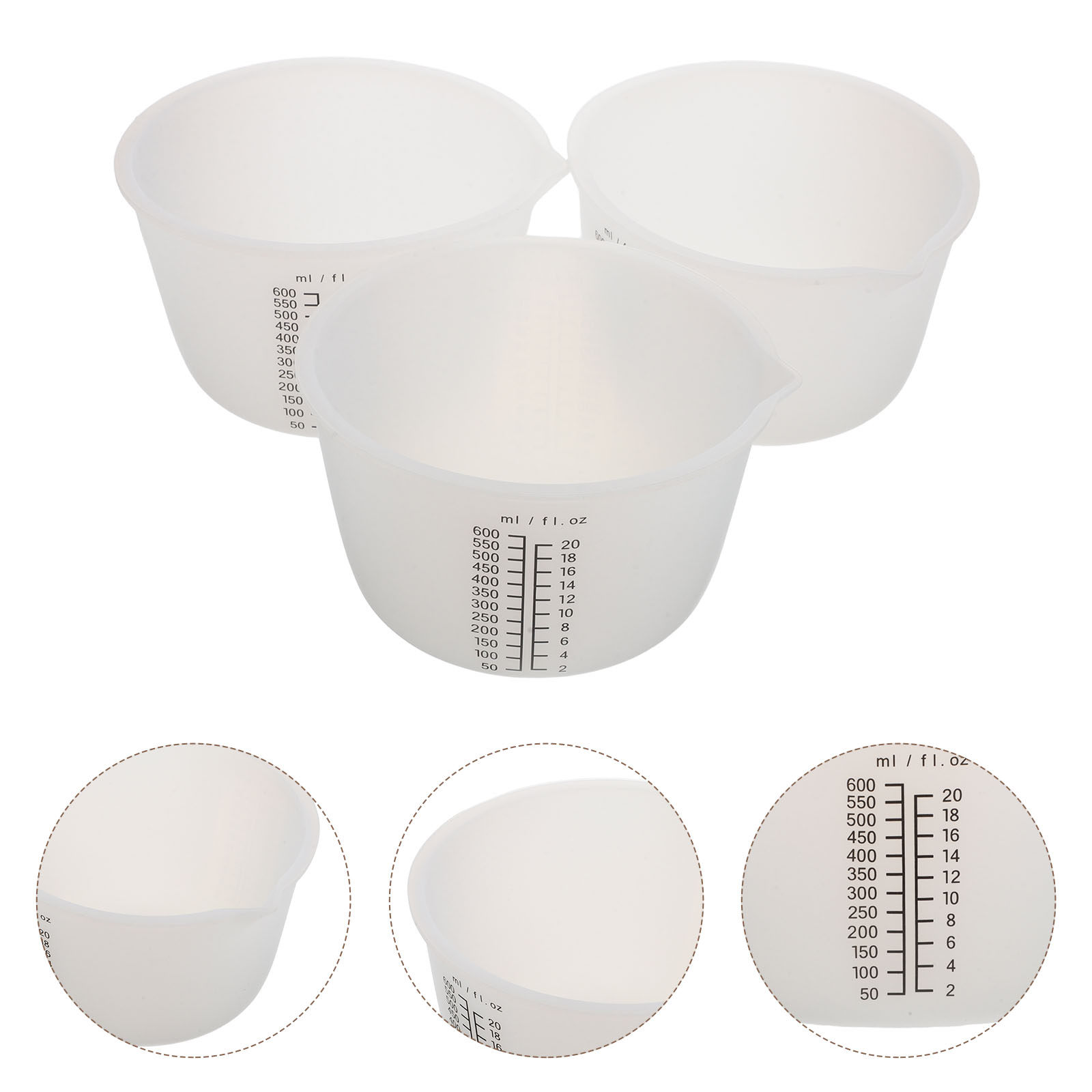 Mixing Cup Silicone - 3個入りシリコン樹脂混合カップ 600ml 軽量ポータブル目盛り付き計量カップ エポキシアクリルクリスタル樹脂工芸用