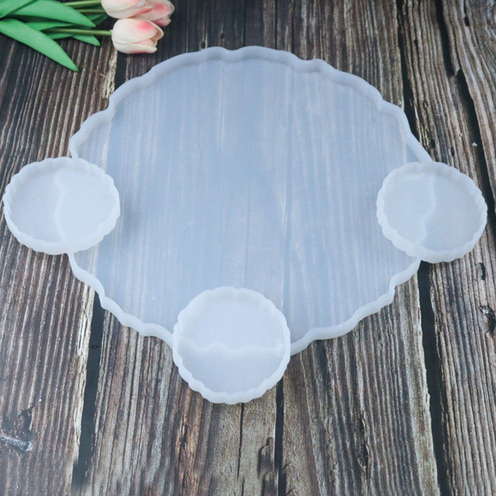 Serving Tray Mold - 2個入りプレミアムシリコンクリスタルレジンモールド ラウンドトレイ DIYエポキシモールド ノンスティック 簡単脱型 エコフレンドリー
