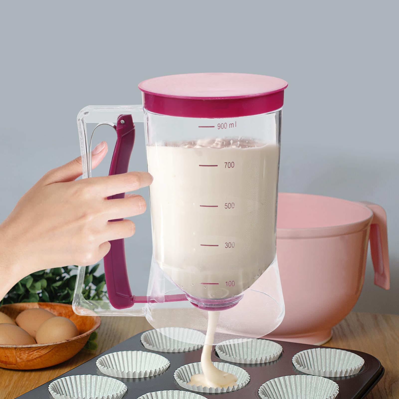 Mixing Cup Silicone - 900ml バッターディスペンサー カップケーキ パンケーキ バッターディスペンサー 計量ラベル付き
