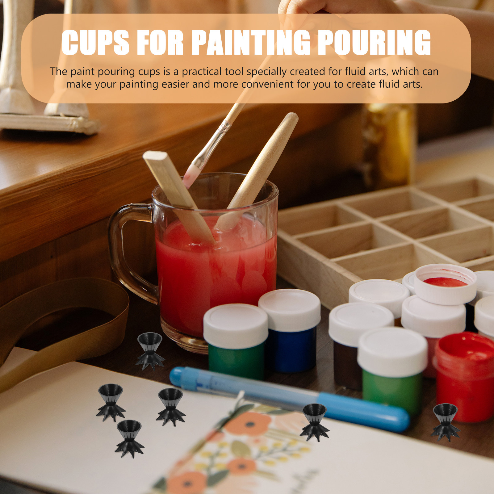 Mixing Cup Silicone - 6個入りシリコン製ペイントポアリングカップ、顔料混合用ファンネルカップ、ペイント用品、フロイドアートミキシングポアリングカップ