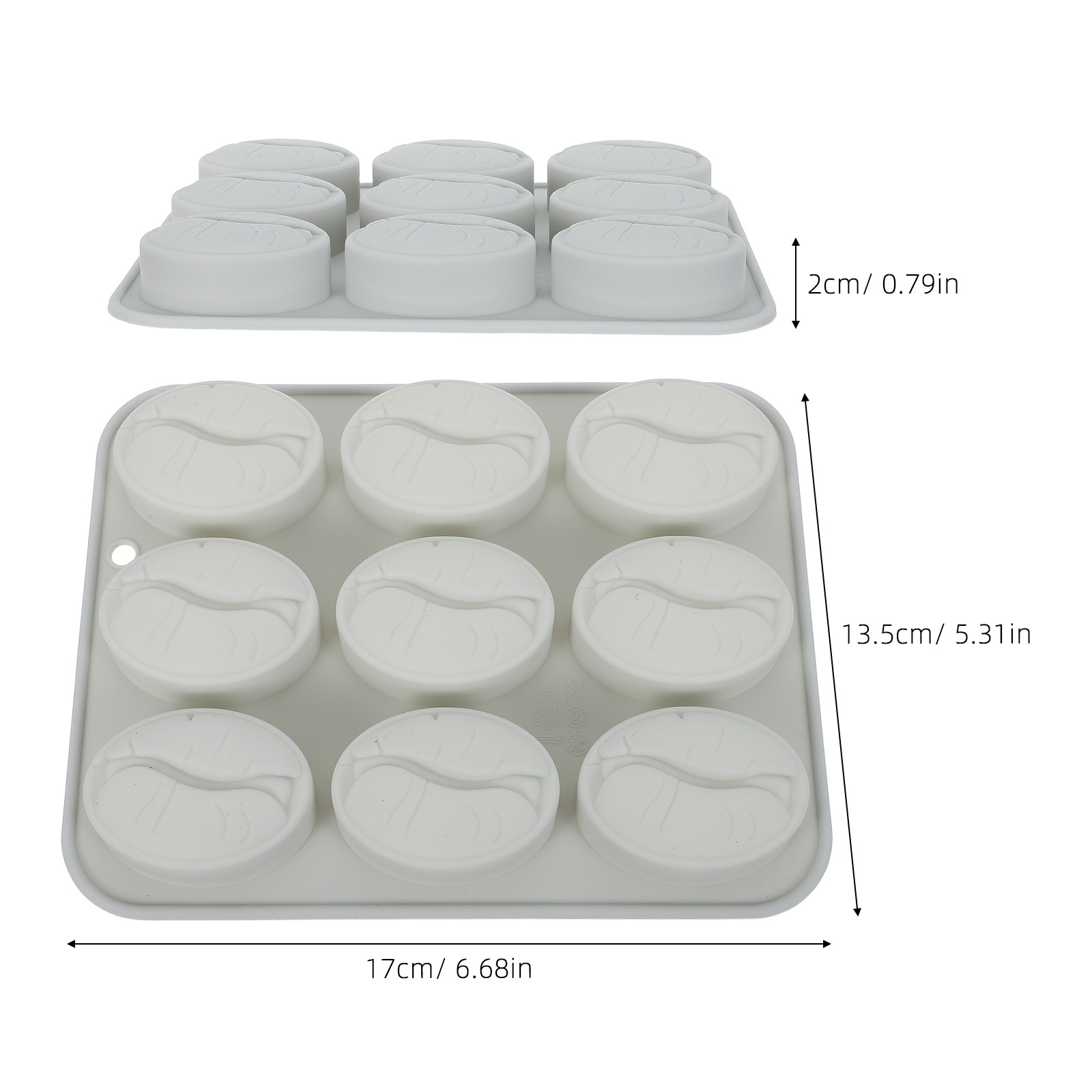 9個の空洞を持つコーヒー豆型シリコンモールド、食品グレード、 - Silicone Mold Tray のレビューと価格