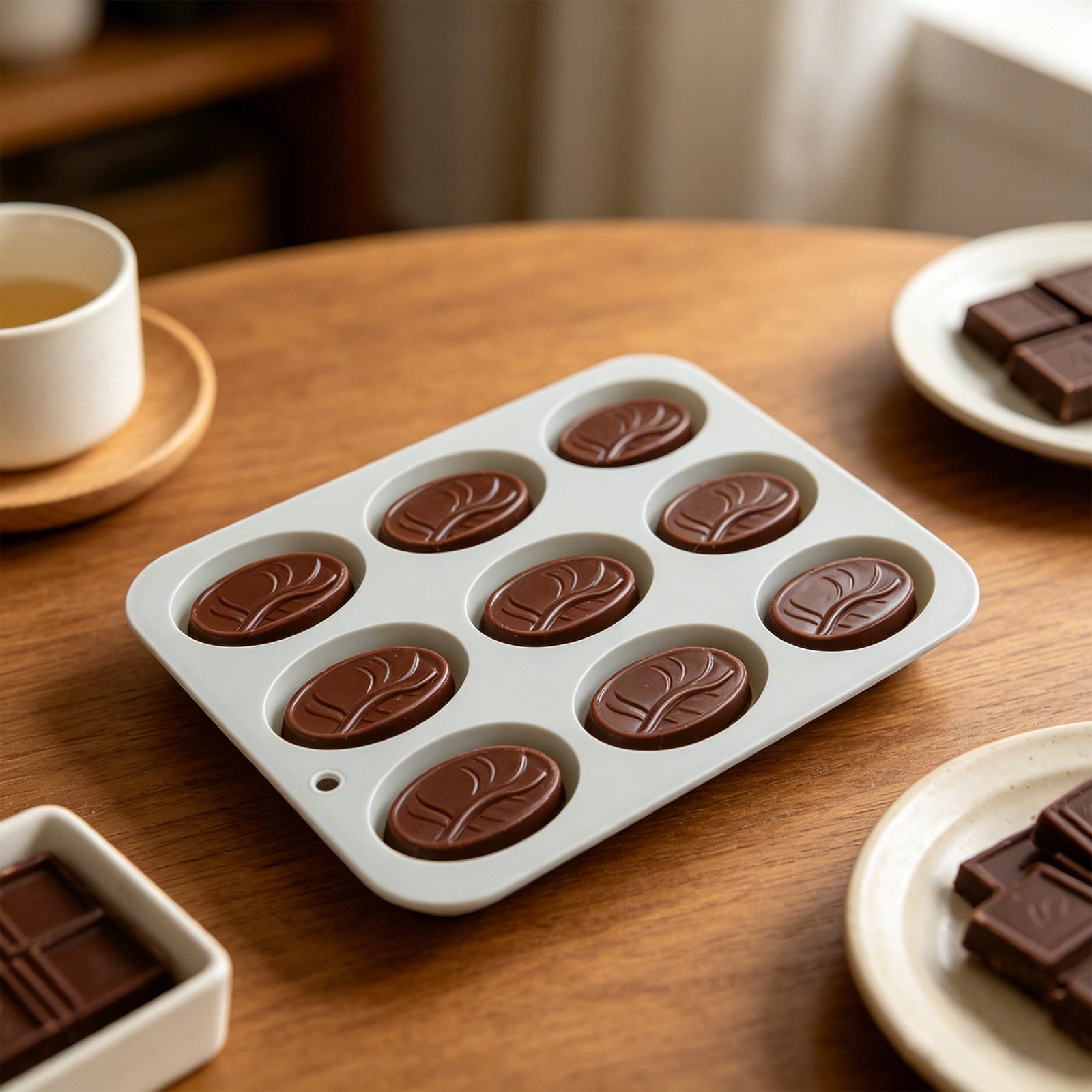 9個の空洞を持つコーヒー豆型シリコンモールド、食品グレード、 - Silicone Mold Tray のレビューと価格